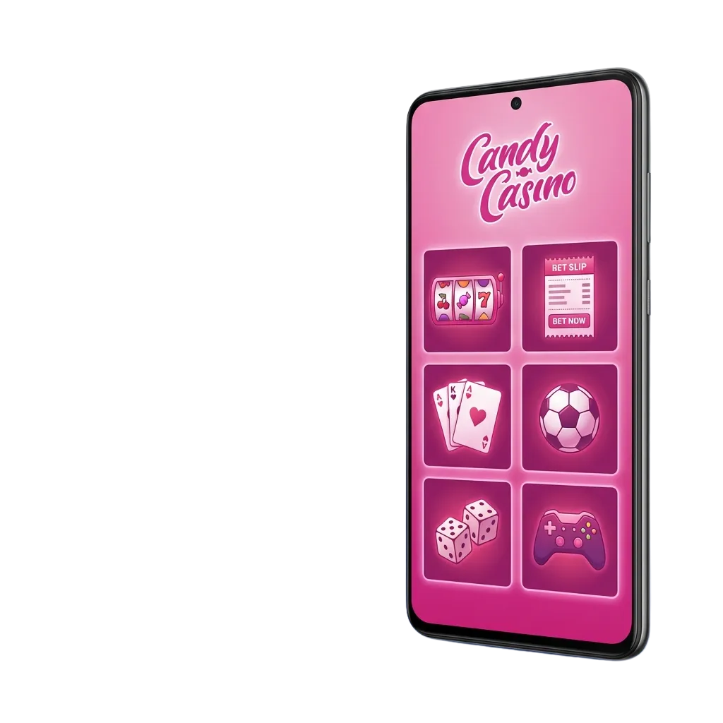 Candy Casino Android app interface showing mobile betting and casino games on smartphone screen