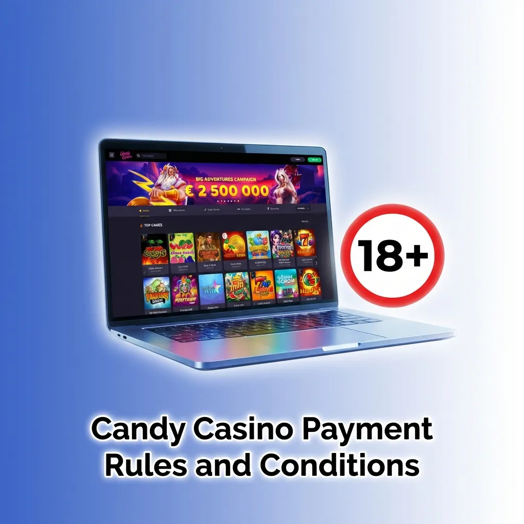 Candy Casino payment rules document showing verification requirements, withdrawal limits, and transaction conditions