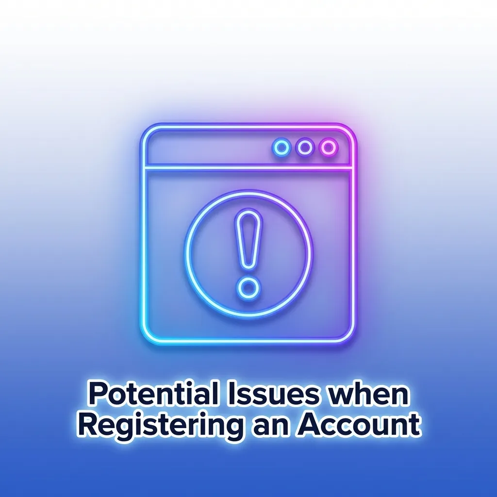 Checklist showing common account registration problems like email errors, invalid credentials, and browser issues