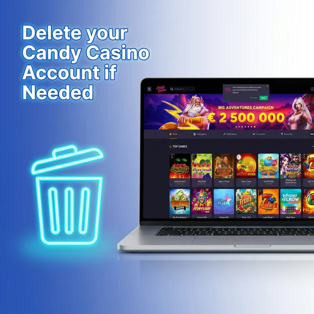 Guide showing steps to delete Candy Casino account: contact support, verify identity, withdraw funds, get confirmation.