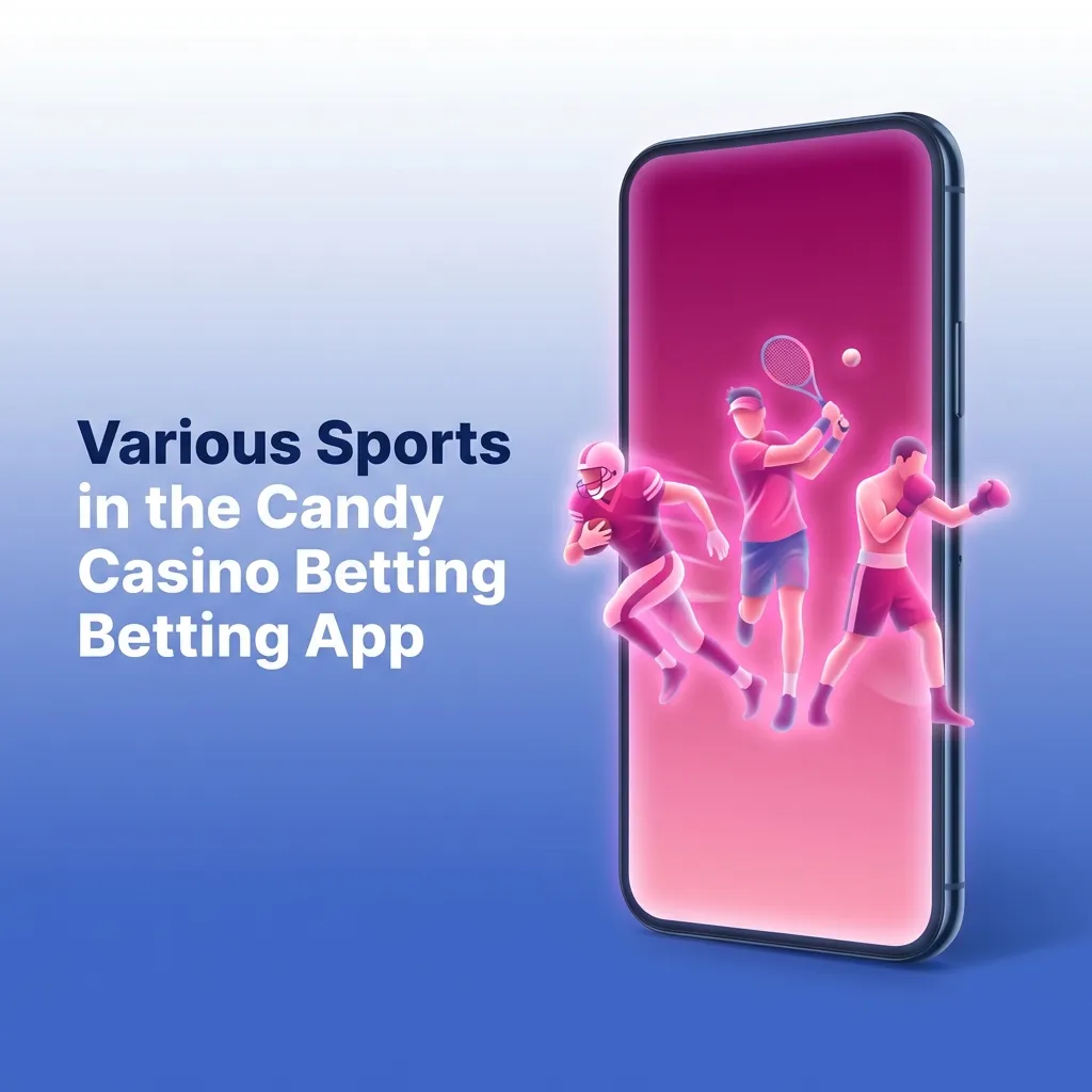 Candy Casino app interface showing multiple sports betting options including football, basketball, tennis, and eSports.