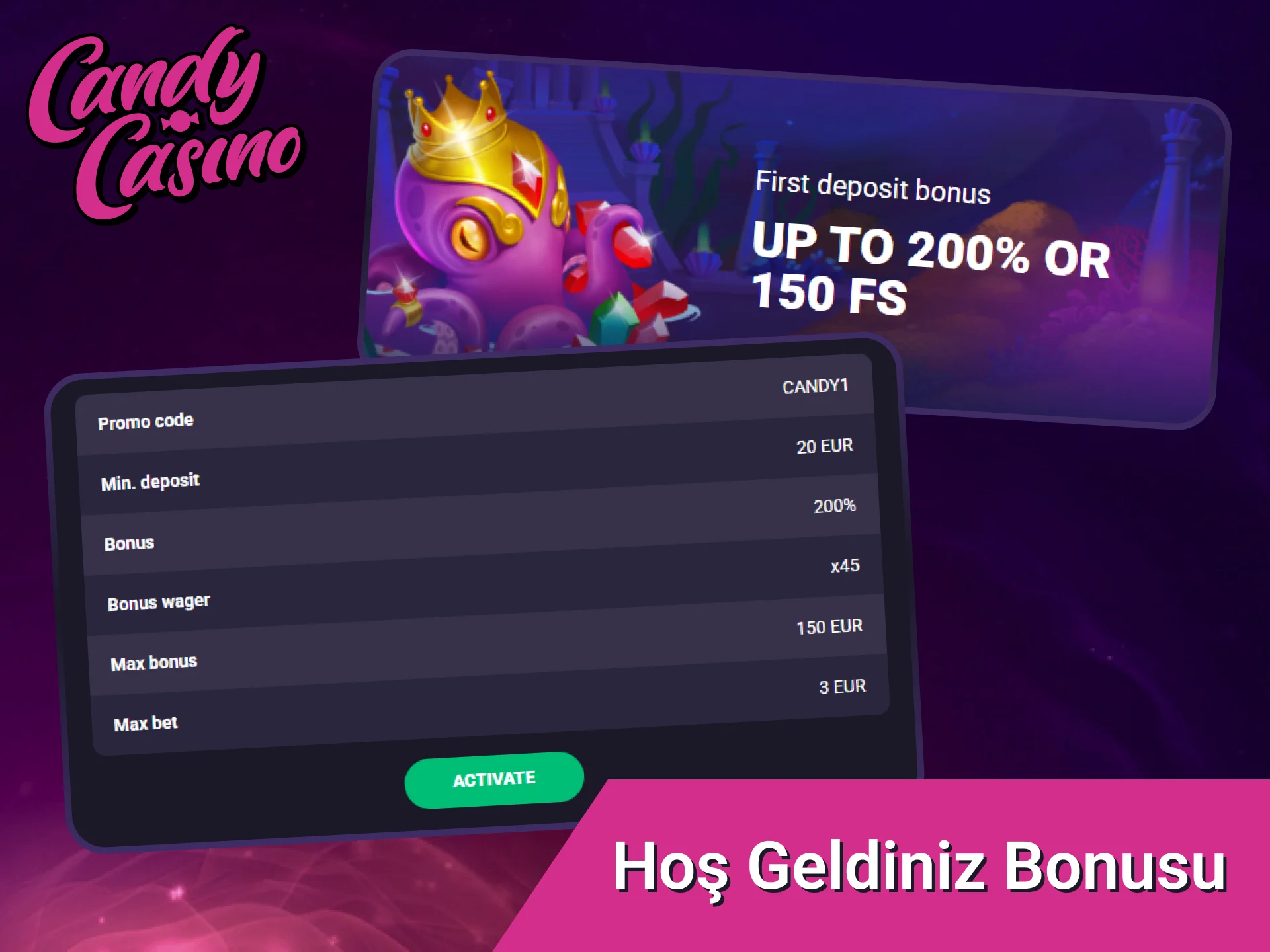 Candy Casino hoş geldiniz bonusu avantajını yakala ve kazanmaya başla.