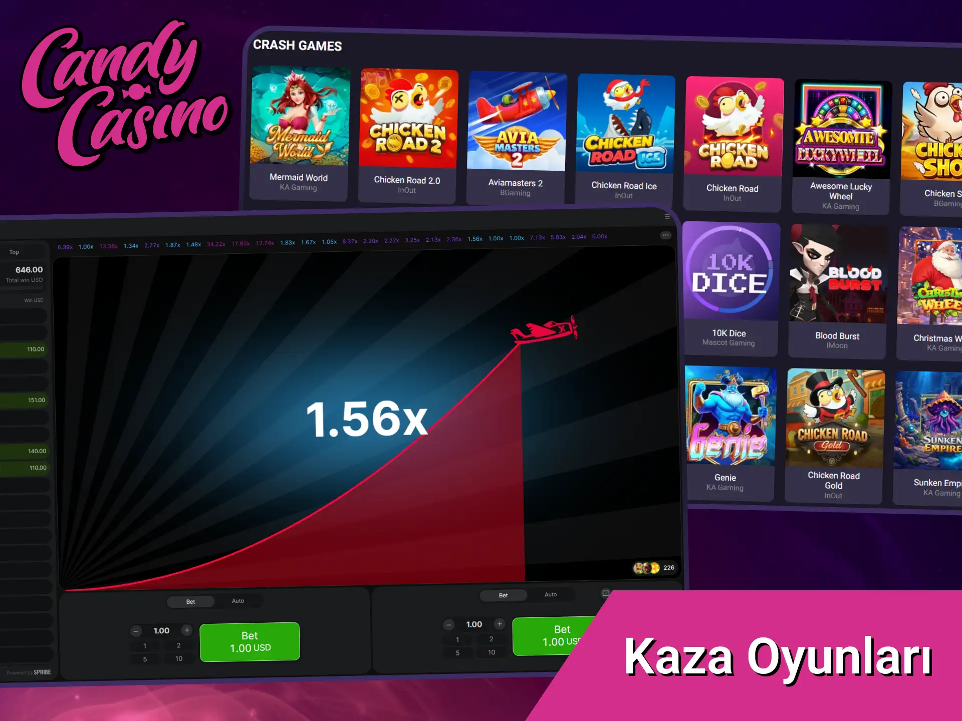 Heyecan verici Candy Casino crash oyunlarıyla anında çarpanlar yakalayın.