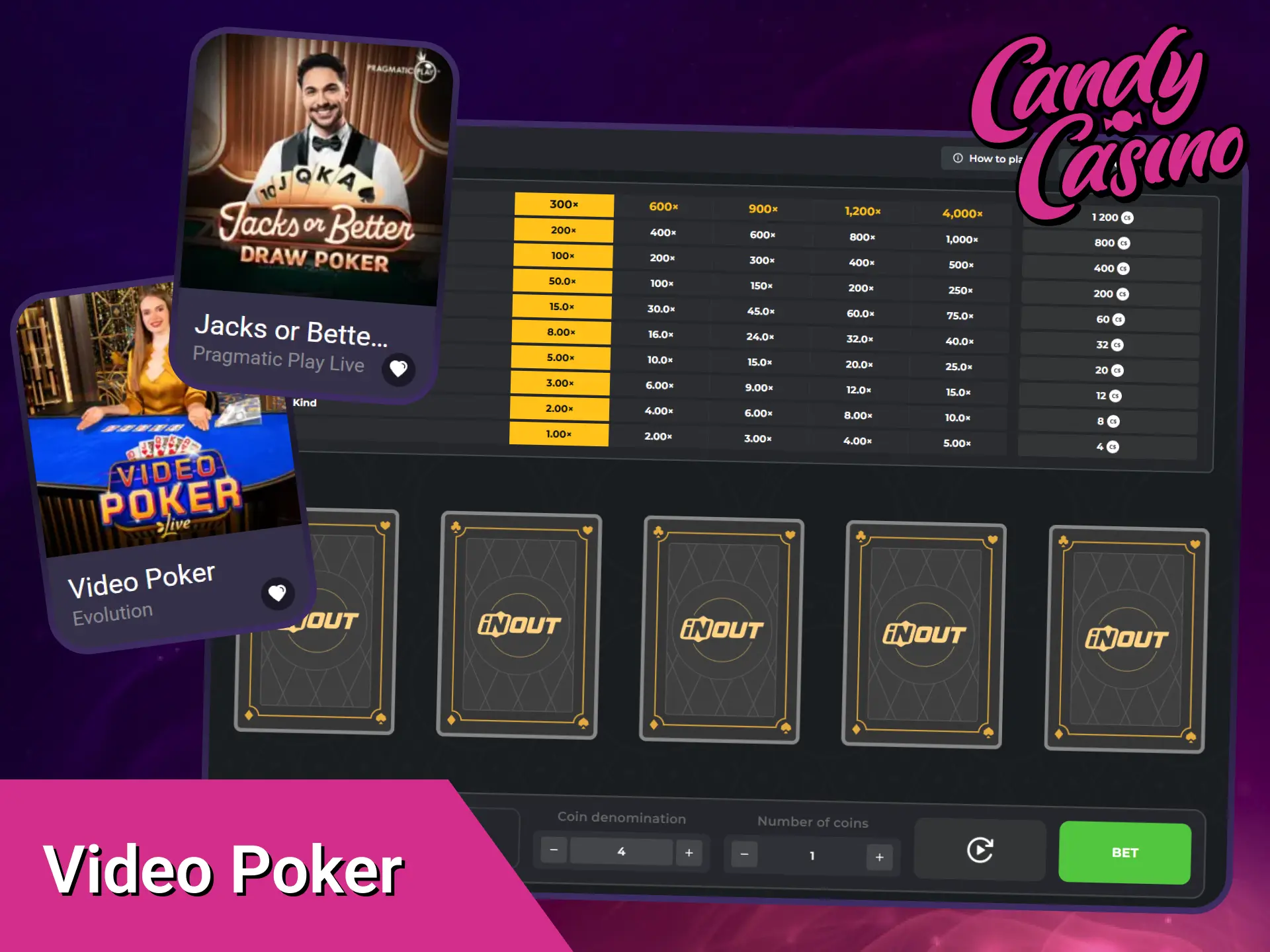 Candy Casino video poker seçenekleriyle en iyi elini oluştur ve kazan.