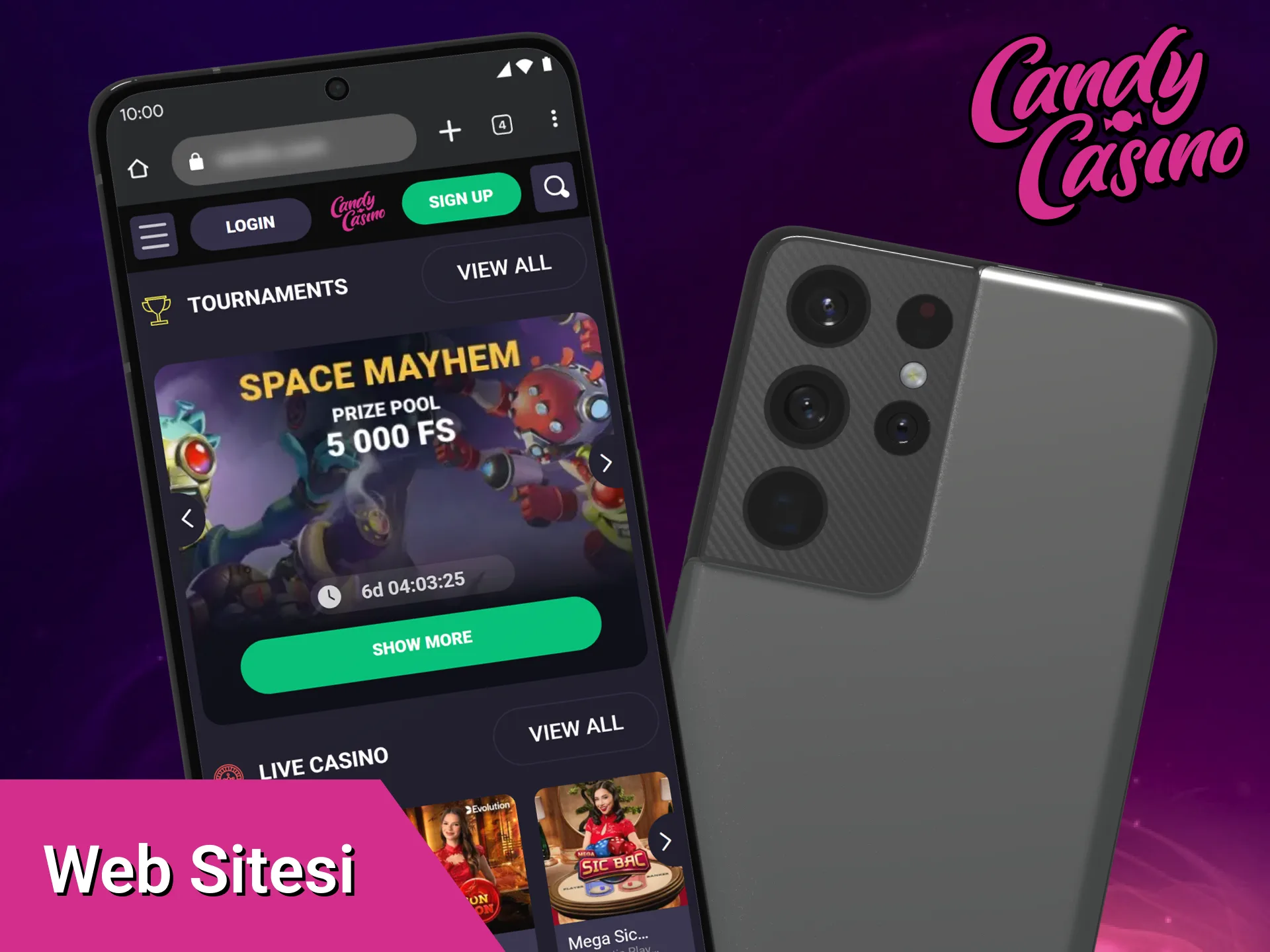 Sorunsuz bir oyun deneyimi için Candy Casino mobil web sitesini kullanın.