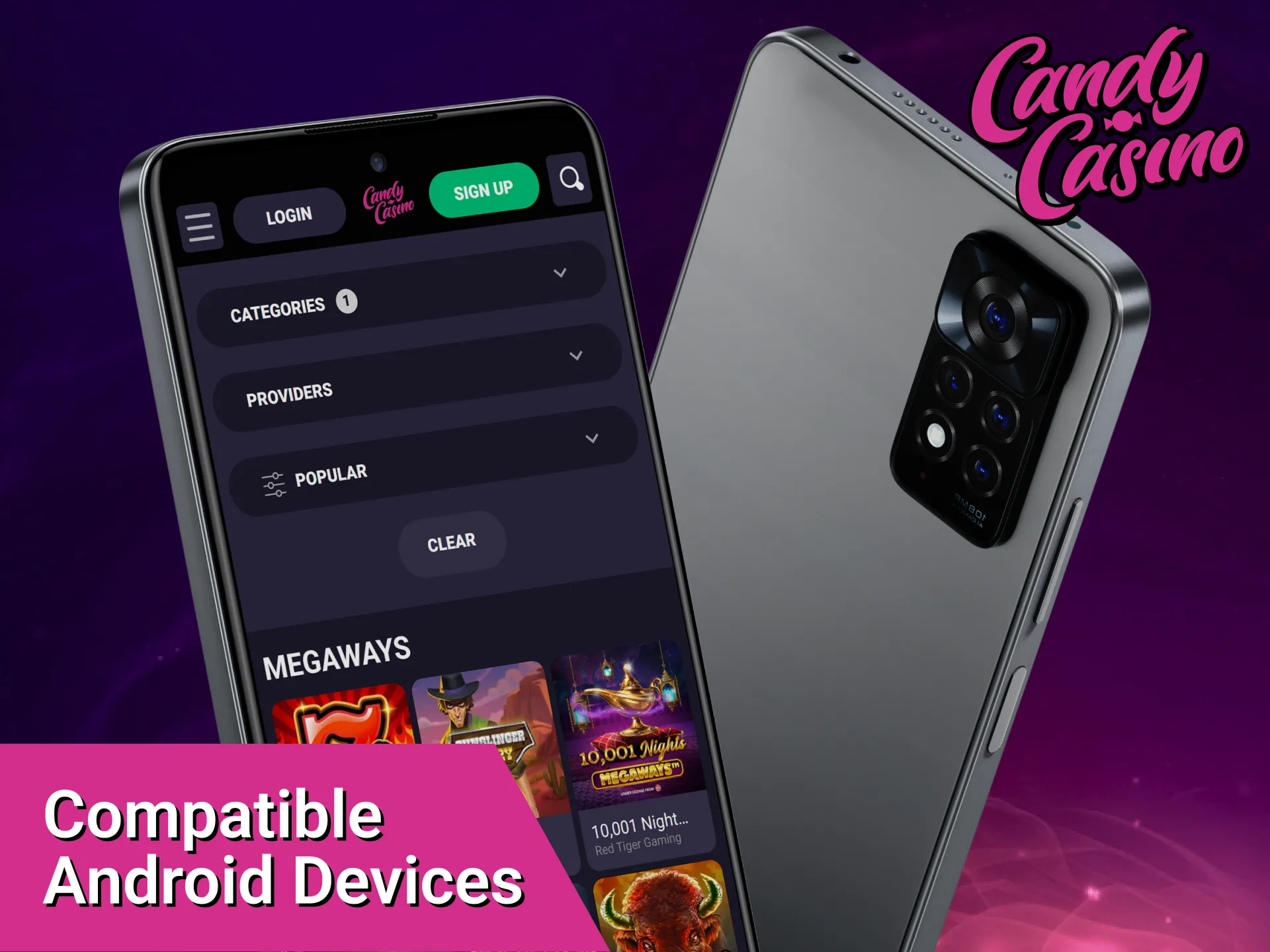 Check the list of compatible Android devices to run Candy Casino app.