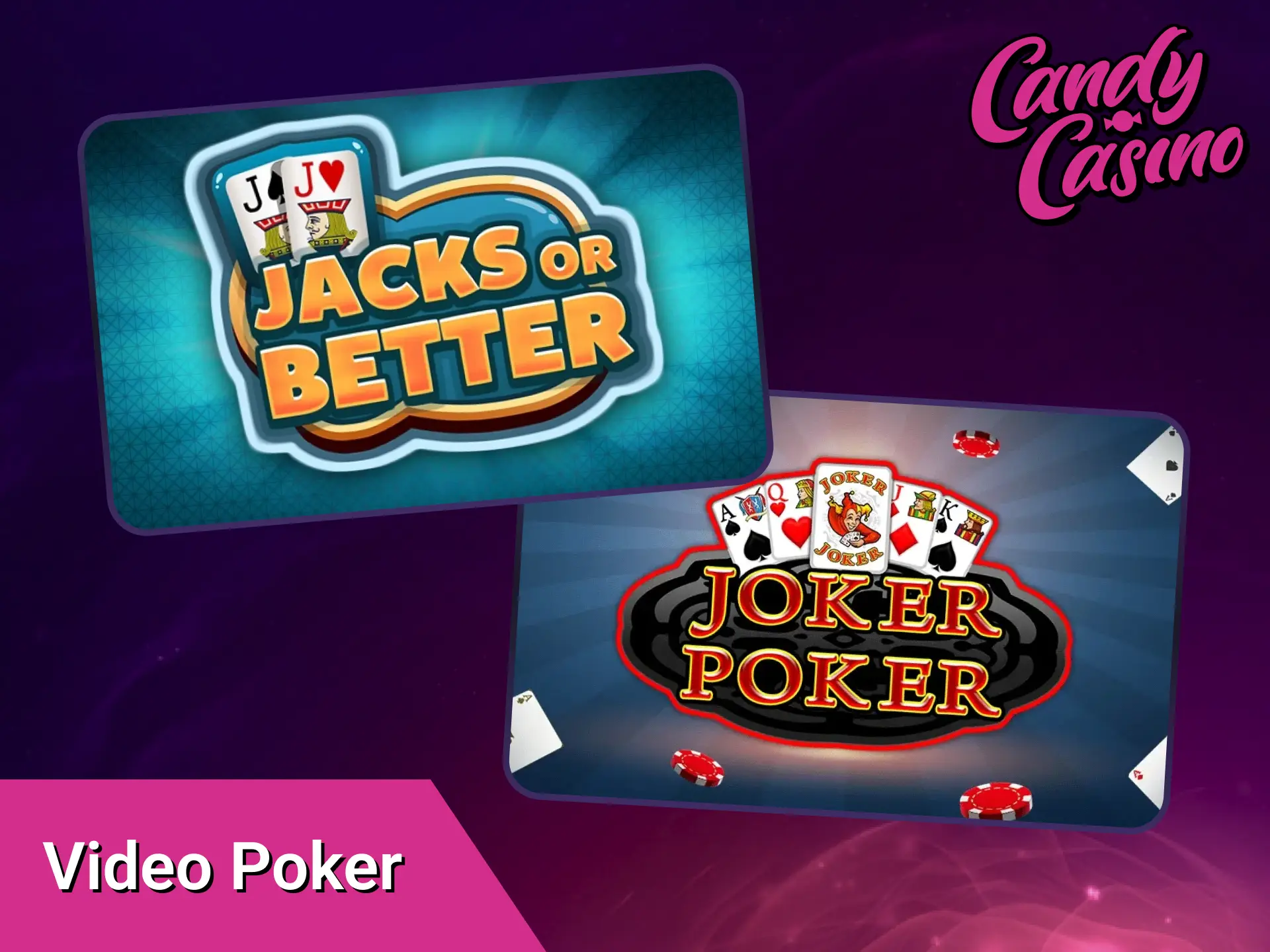 Test your strategy skills playing video poker on the Candy Casino app.