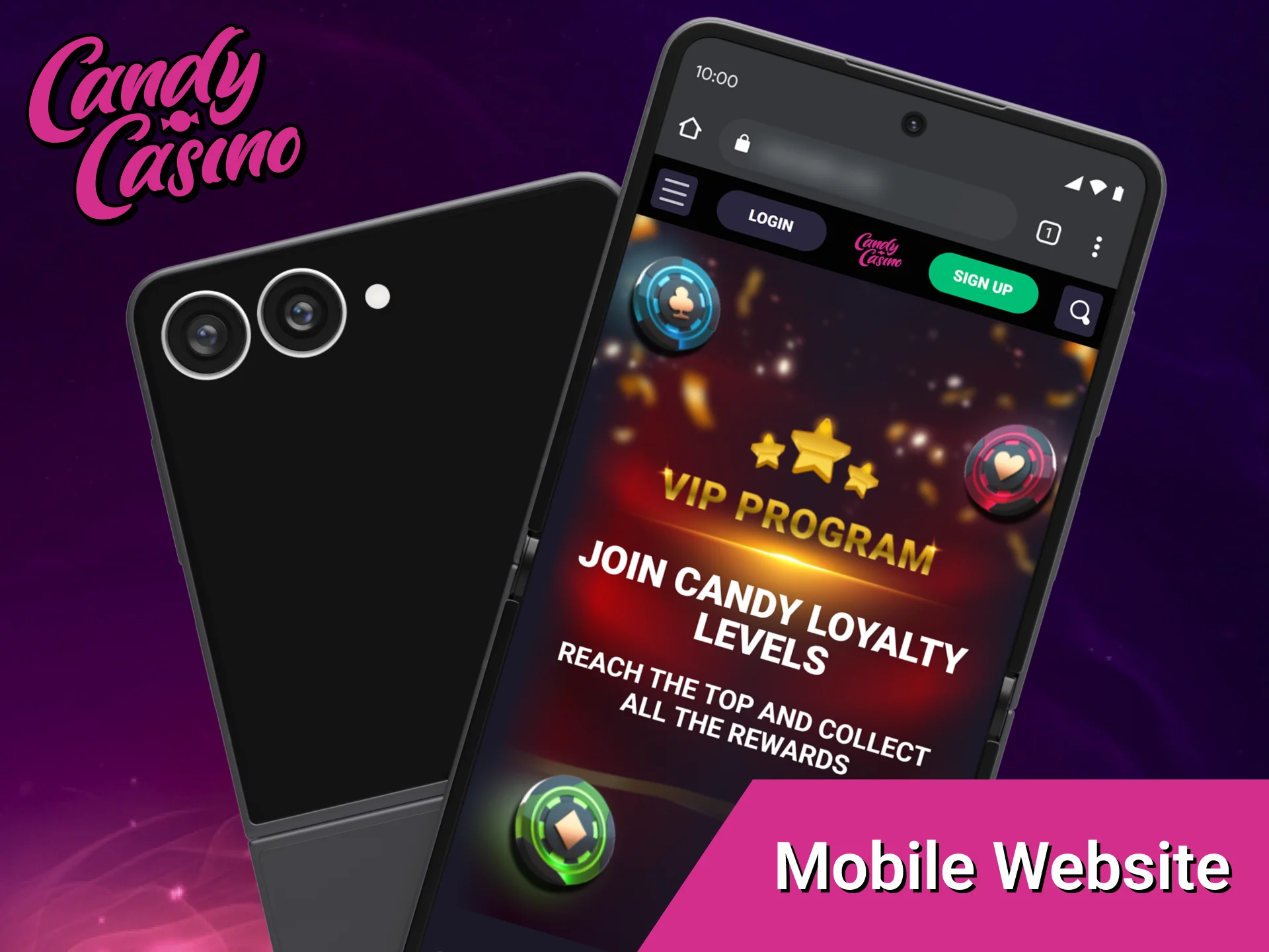 Access the fully optimized Candy Casino Mobile Website Version from any browser without installing app.