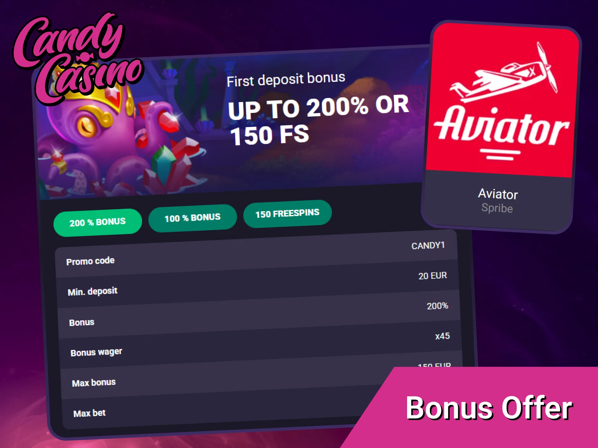 Claim the Candy Casino Aviator bonus to boost your winning potential.