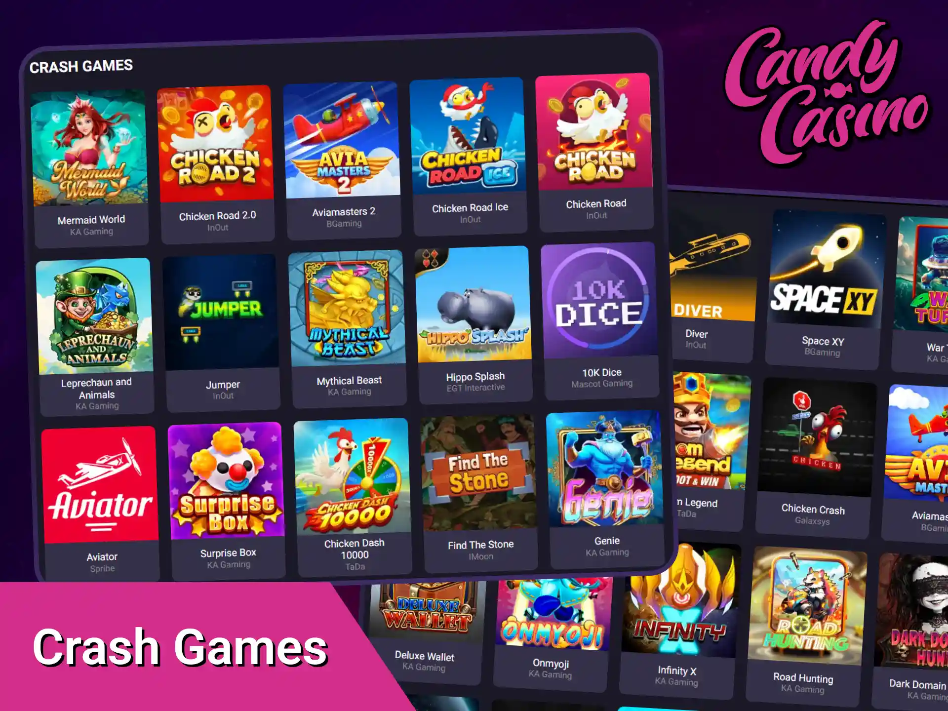 Feel the rush of modern crash games at Candy Casino.