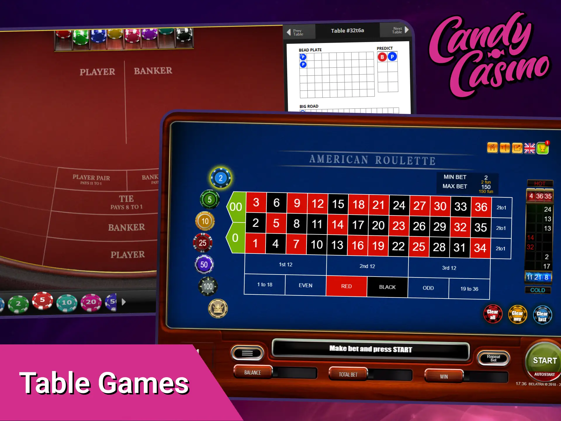 Place your bets on classic table games at Candy Casino Canada.