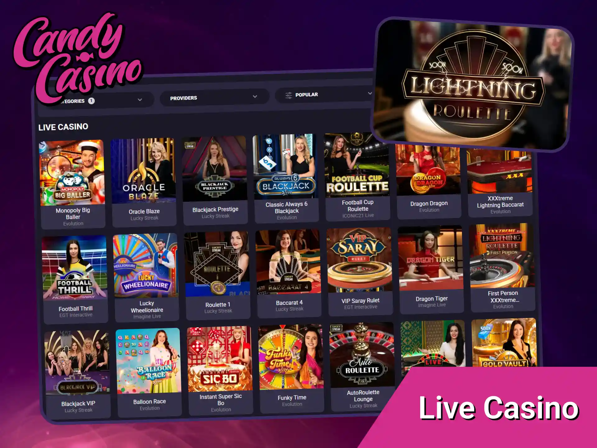 Immerse yourself in the live casino atmosphere at Candy Casino today.
