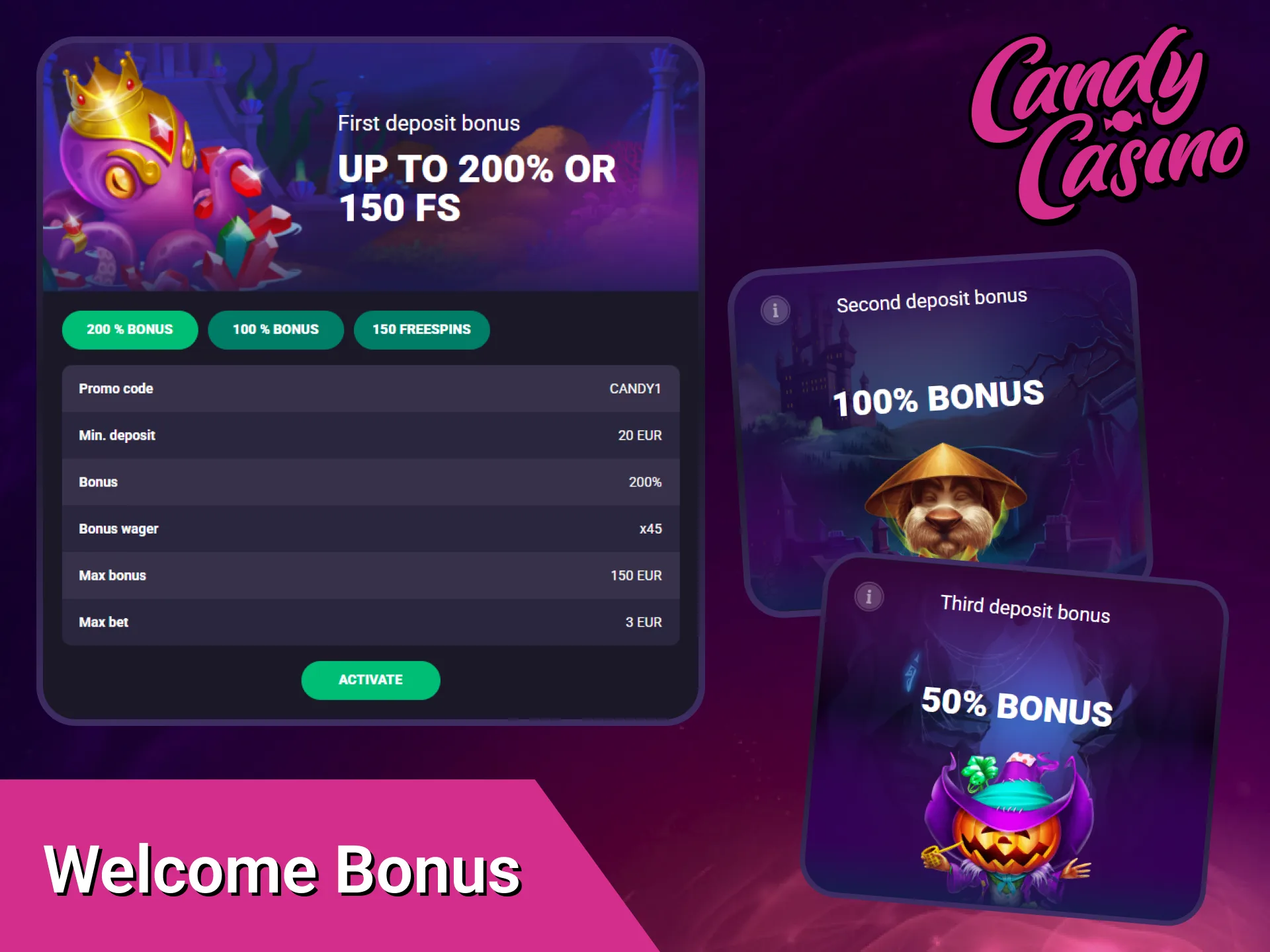 Claim your generous Candy Casino welcome bonus with extra free spins today.
