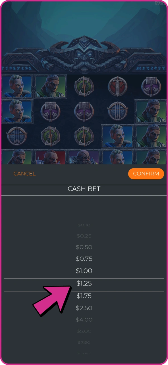 Set your stake amount at chosen Cady Casino slot.