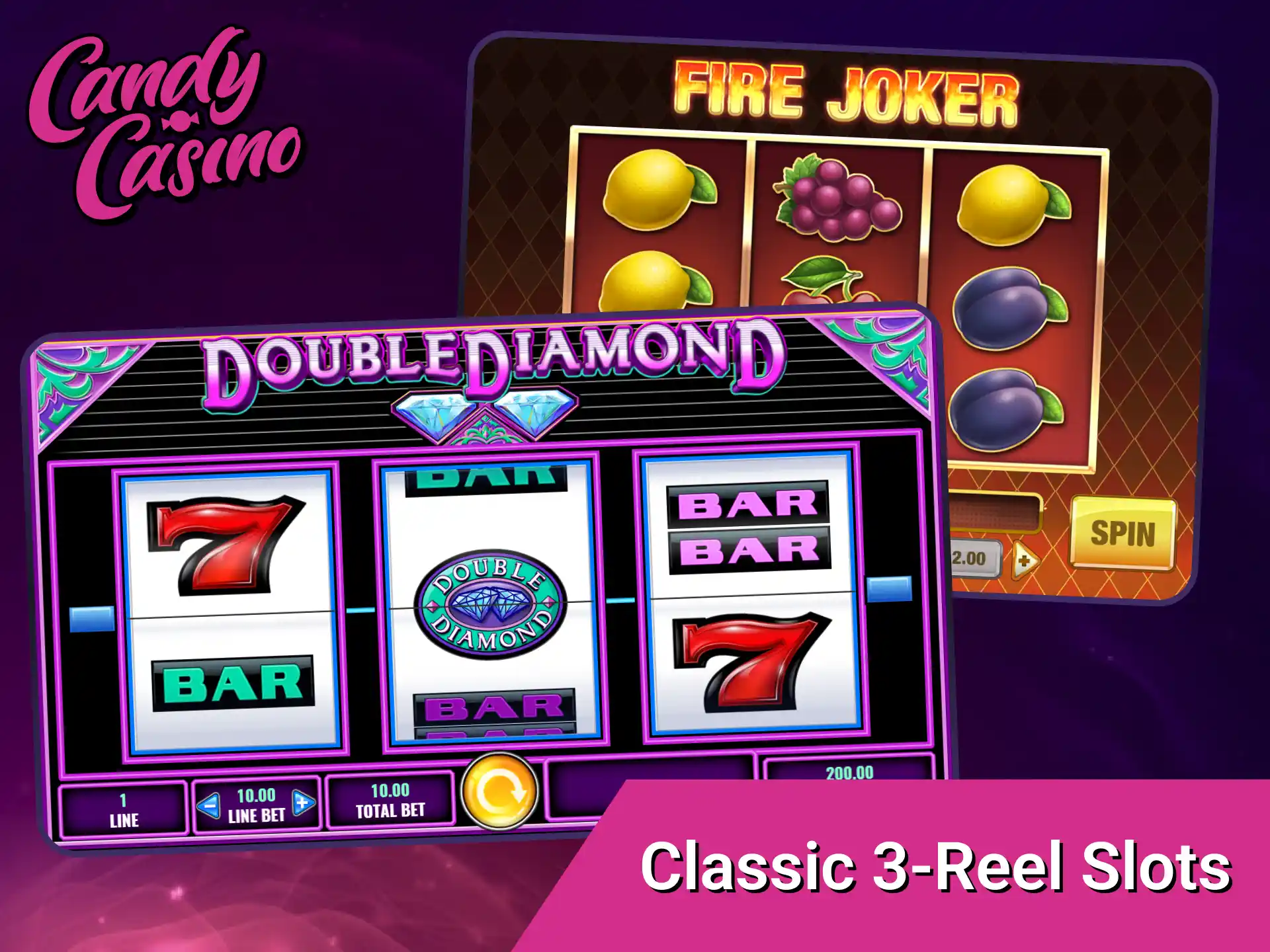 Spin classic 3-reel slots at Candy Casino for a traditional gaming experience.